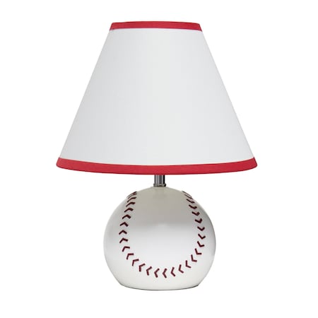 Simple Designs 115 Athletic Sports Baseball Base Ceramic Bedside Table Lamp with White Empire Shade with Red Trim LT1080-BSB